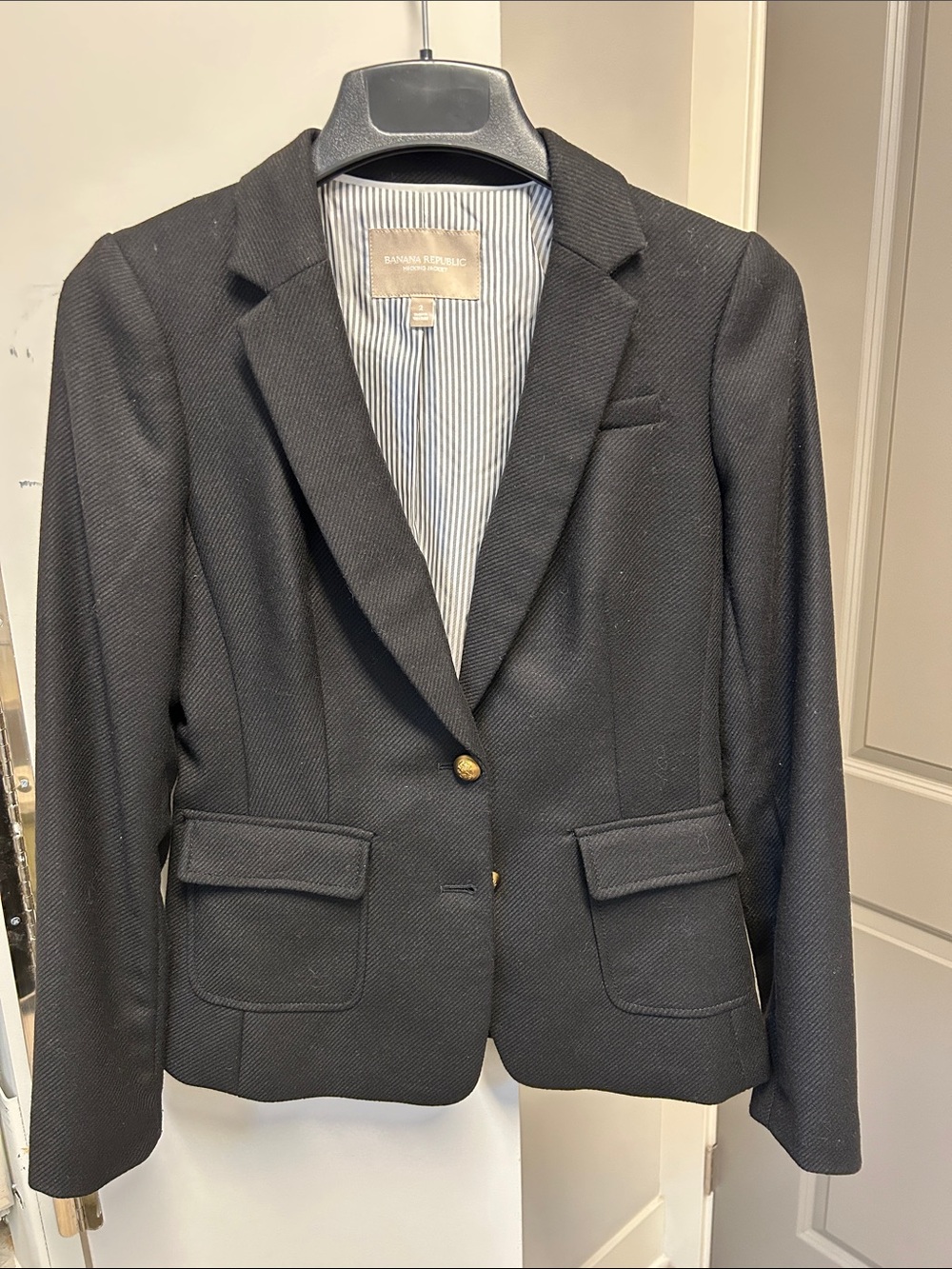 Banana Republic Black Textured Blazer with Gold Buttons